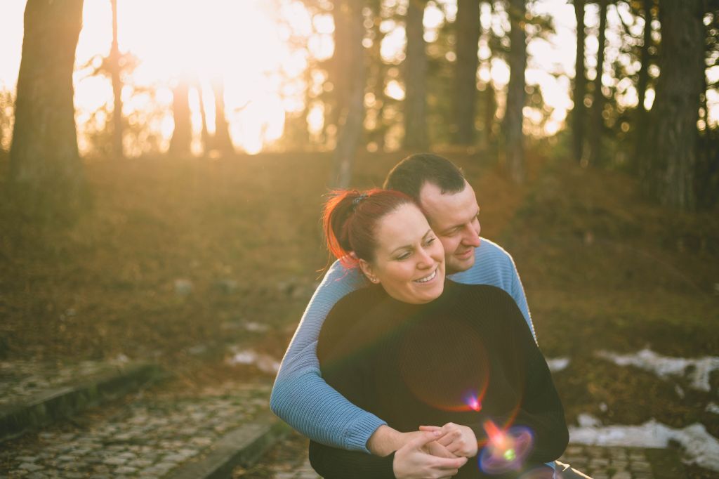 couple in love walking in the woods