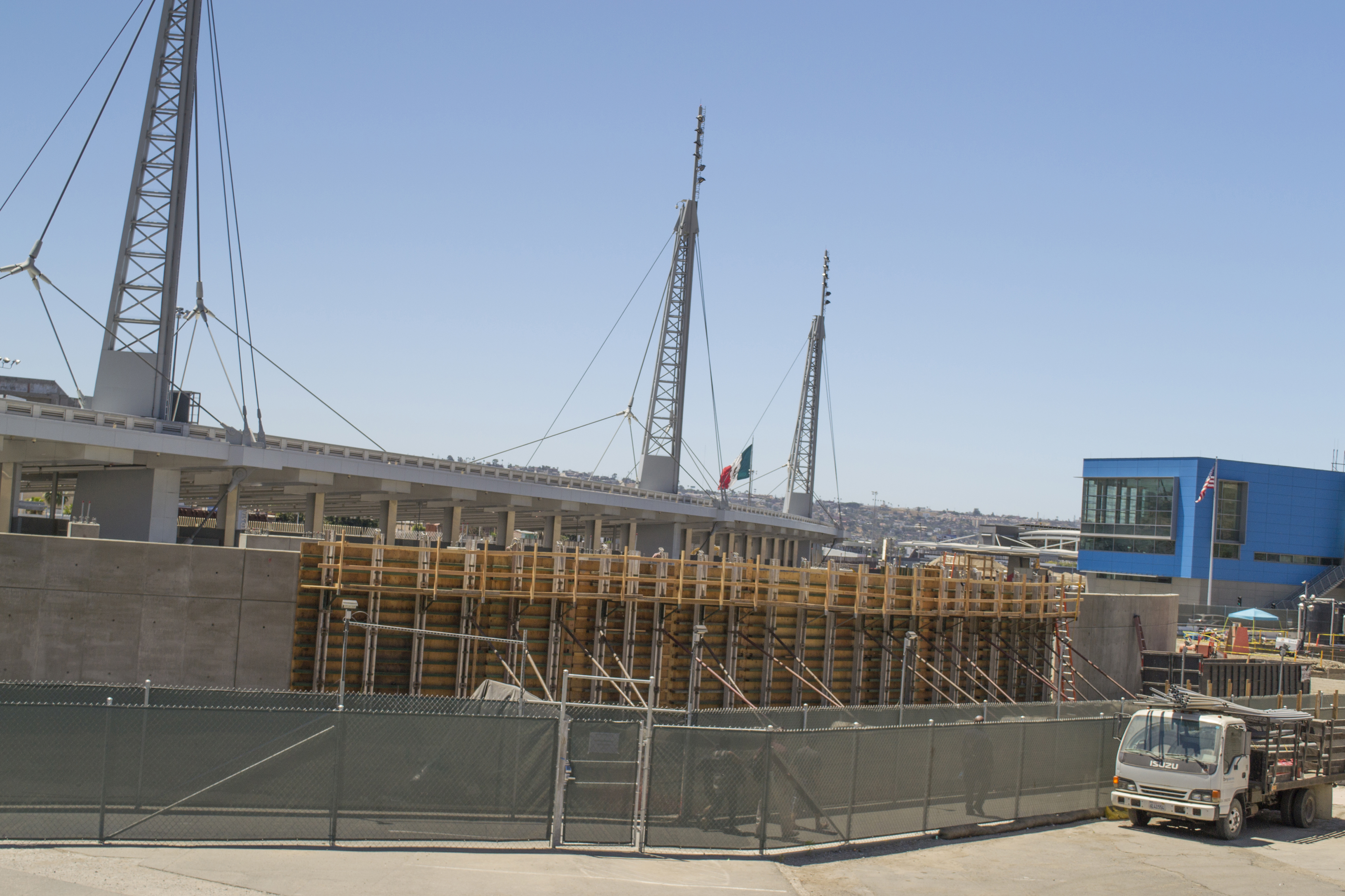 Construction of a wall barrier on US side of Mexican border at San Ysidro
