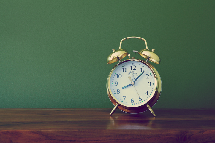 Clock at just past eight o'clock