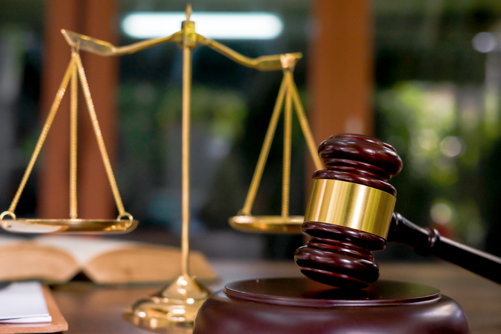 Justice Scales and wooden gavel. Justice concept